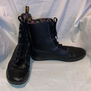 Dr.Martens Womens Black & Pink Floral Sheridan Combat Boots Doc Martens